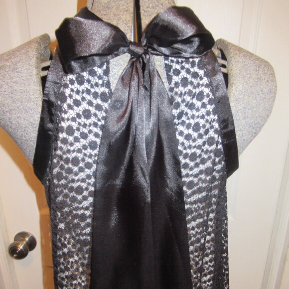 Nicole Miller Black & White Lace Dot Size Small Halter Neck Top Satin Bow Tie - Picture 9 of 14